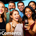 **A vibrant, bustling online community scene**: Depict diverse people actively engaging with a brand's social media post. Show comments, shares, likes, and a sense of lively conversation and connection. Emphasize the feeling of a "party" where everyone is enjoying themselves and wants to return.