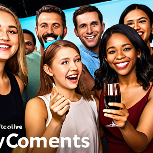 **A vibrant, bustling online community scene**: Depict diverse people actively engaging with a brand's social media post. Show comments, shares, likes, and a sense of lively conversation and connection. Emphasize the feeling of a "party" where everyone is enjoying themselves and wants to return.
