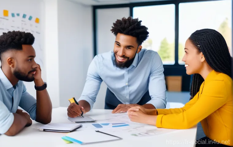 소셜미디어마케터의 네트워킹 팁 - **Prompt 1: Collaborative Brainstorming Session**
    "A group of four diverse young professionals, ...