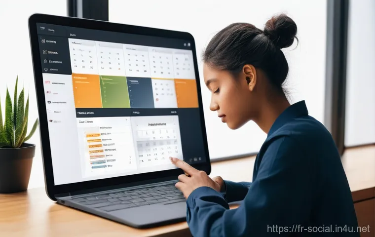 소셜미디어 콘텐츠 달력 만드는 법 - **Prompt:** A diverse young adult, looking serene and focused, is calmly organizing a digital conten...