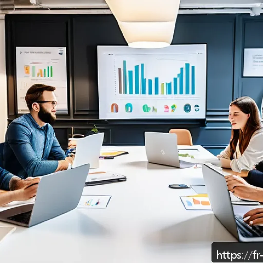 소셜미디어마케팅 부서의 역할 - A vibrant social media marketing team in a modern Parisian office, collaborating enthusiastically ar...