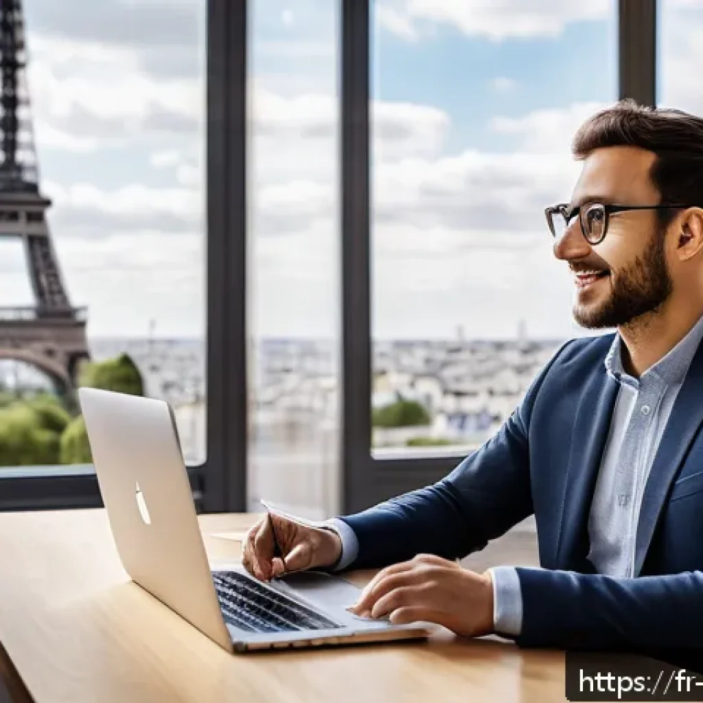 소셜미디어마케터의 커뮤니케이션 스킬 - A vibrant social media manager in a modern Parisian coworking space, engaging warmly with diverse co...